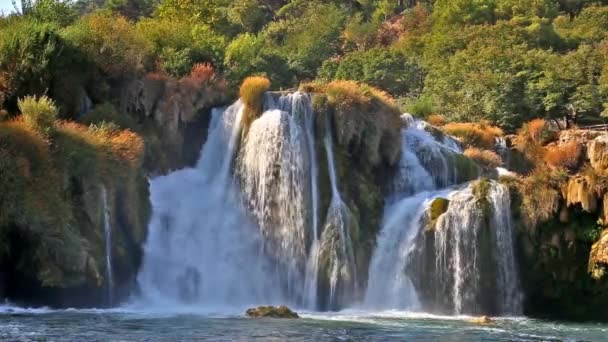 Frontansicht Des Wasserfalls Fluss Krka Kroatien — Stockvideo