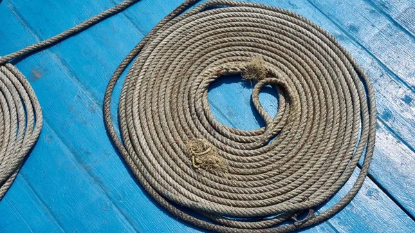 Coiled rope on the deck