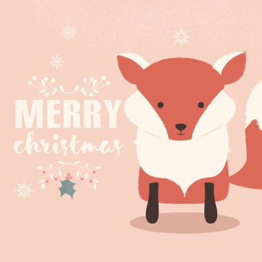 Neşeli Noel yazı kartpostal şirin turuncu bebek fox ile