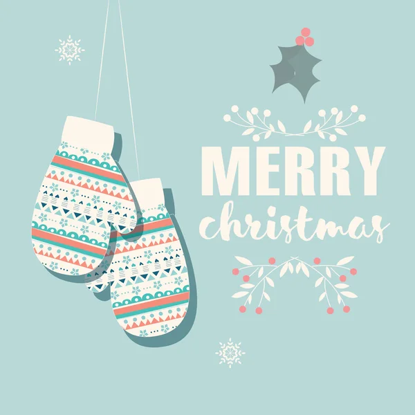 Merry Christmas vykort med vantar och dekoration — Stock vektor