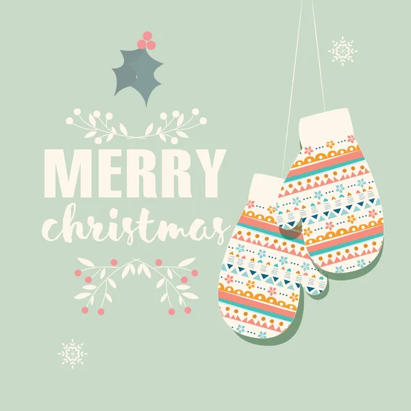 快乐圣诞明信片与手套和装饰 — 图库矢量图片