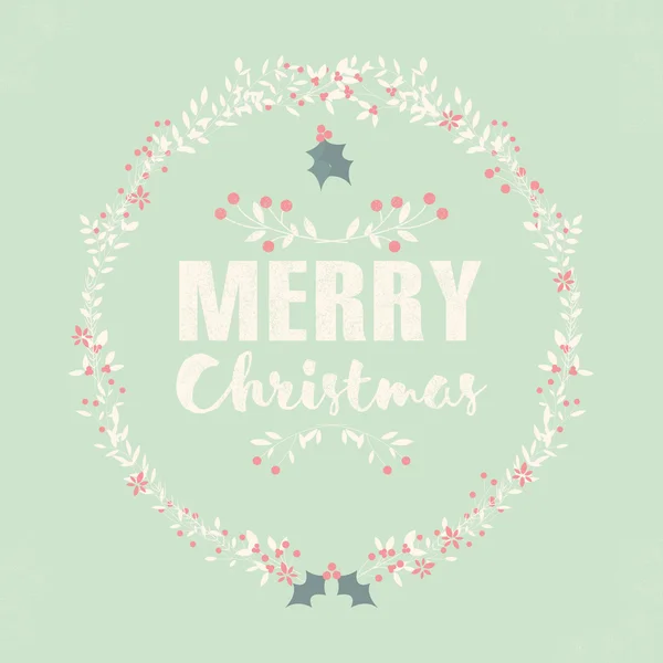 Buon Natale cartolina con lettering e ghirlande floreali — Vettoriale Stock