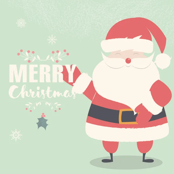 Merry Christmas belettering ansichtkaart met glimlachen en zwaaien Santa — Stockvector