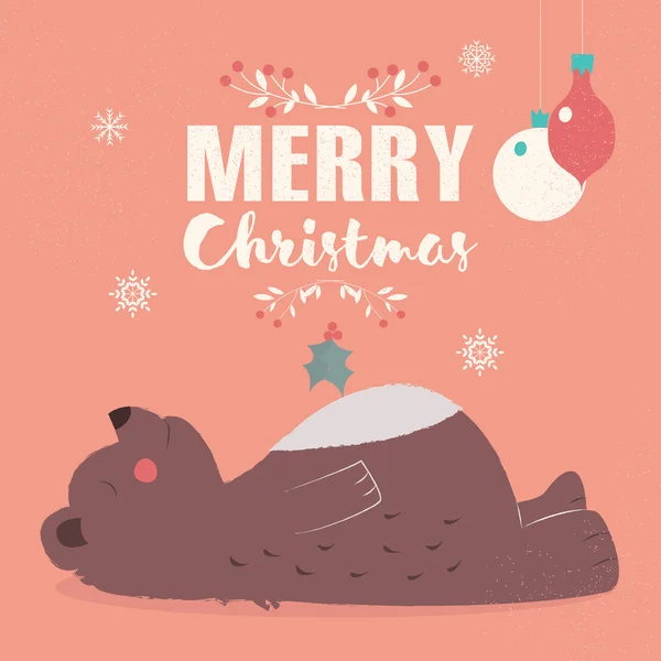 Neşeli Noel yazı kartpostal ile sevimli boz ayı d döşeme — Stok Vektör