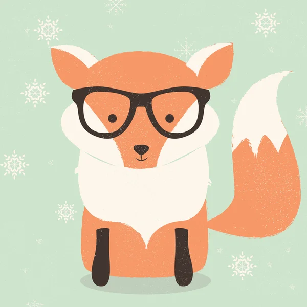 เมอร์รี่โปสการ์ดคริสต์มาสกับฮิปสเตอร์น่ารักสุนัขจิ้งจอกสีส้มสวม gl — ภาพเวกเตอร์สต็อก