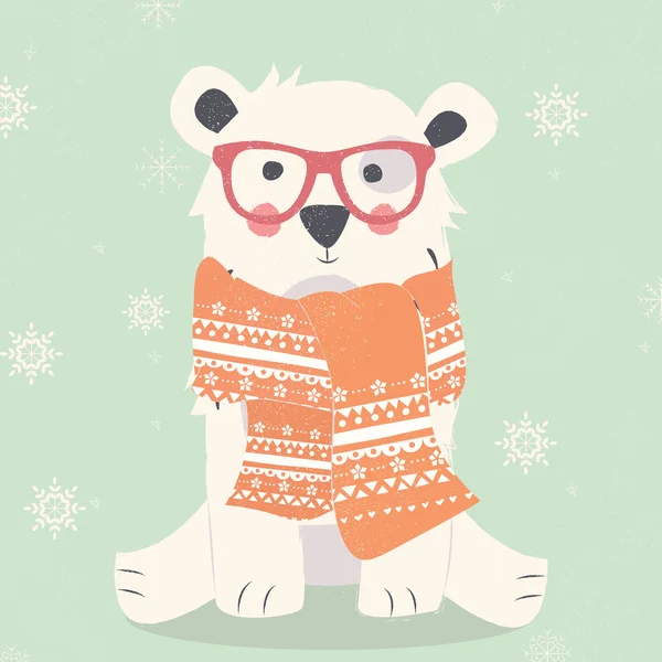 Merry Christmas ansichtkaart met hipster polar white bear dragen van s — Stockvector