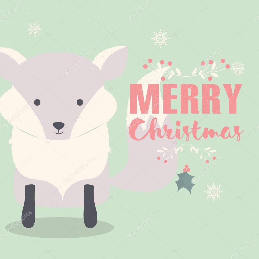 Merry Christmas napis poczt³wka z cute polar baby fox ilustracji wektorowych — Wektor od BlueLela