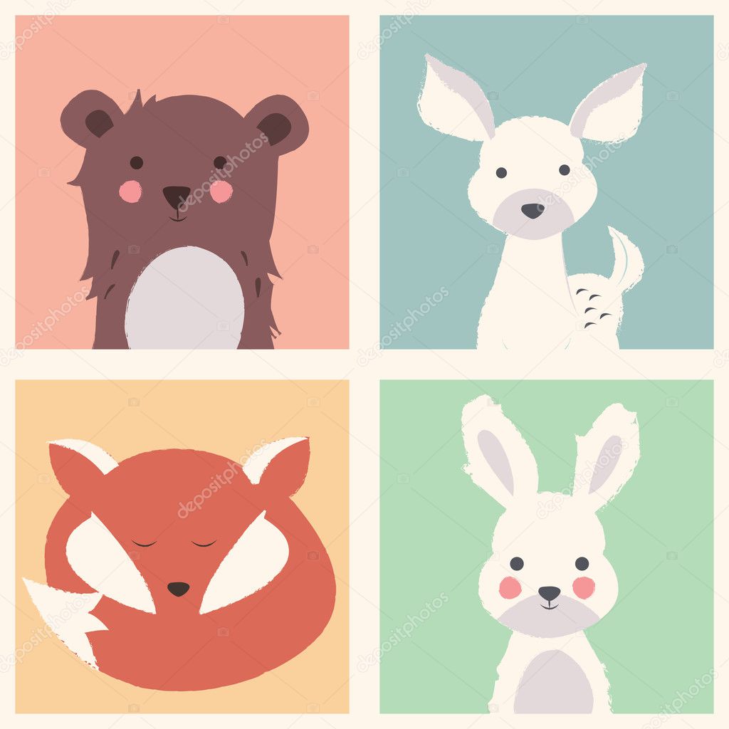 Collection of cute forest and polar animals with baby cubs, incl