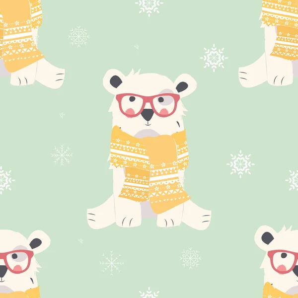 Naadloze Merry Christmas patronen met schattige ijsbeer dieren — Stockvector