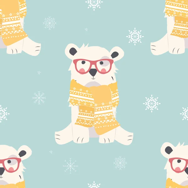 Naadloze Merry Christmas patronen met schattige ijsbeer dieren — Stockvector