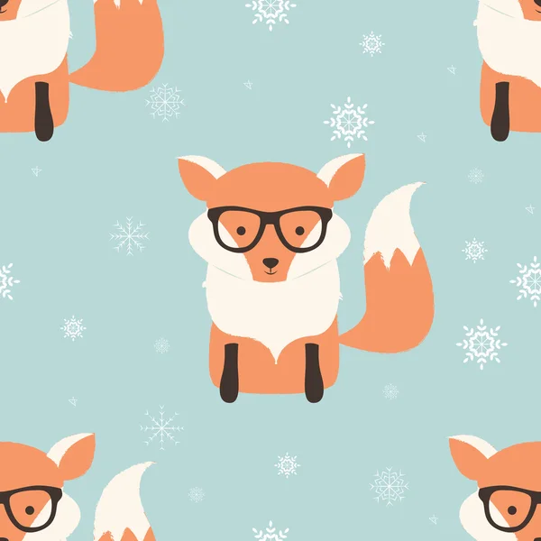 Seamless Merry Christmas patterns with cute hipster fox — Stockový vektor