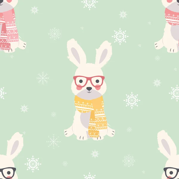 Seamless Merry Christmas patterns with cute polar rabbit animals — ストックベクタ