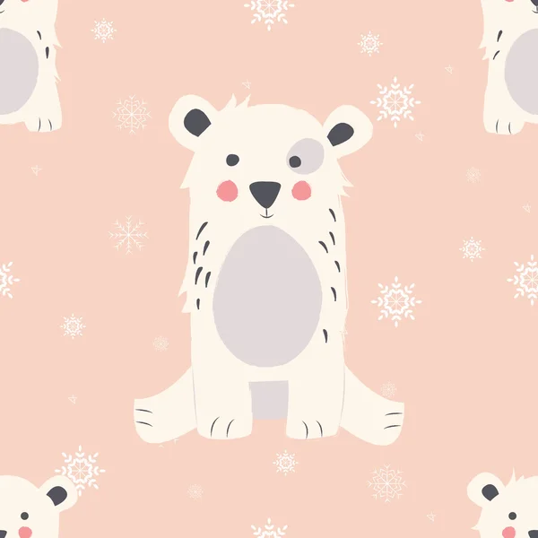 Seamless Merry Christmas patterns with cute polar bear animals — Διανυσματικό Αρχείο