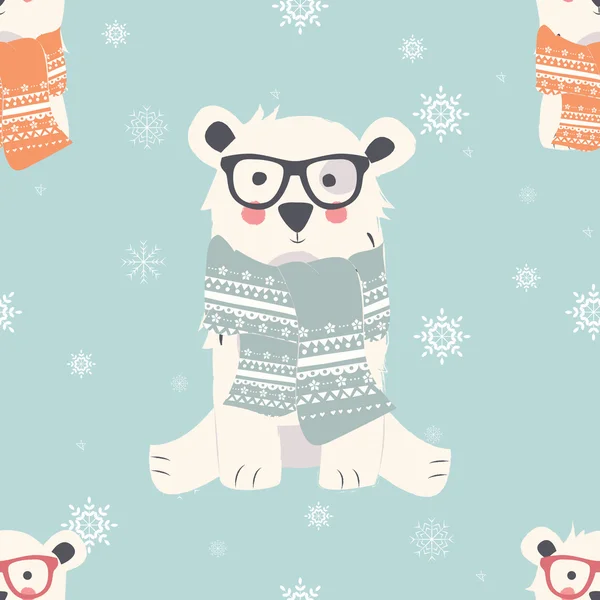 Seamless Merry Christmas patterns with cute polar bear animals — Stock Vector