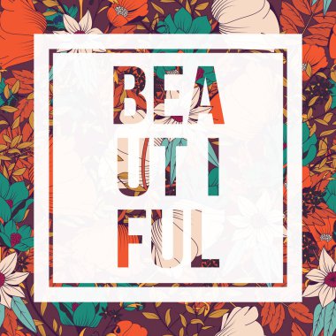 Çiçekler tipografi afiş tasarımı, metin ve çiçekler birlikte, word güzel