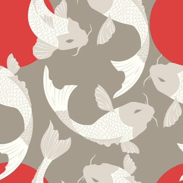 Patrón sin costuras con peces koi carpa y sol, arte tradicional japonés — Archivo Imágenes Vectoriales