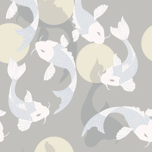 Naadloze patroon met karper koi vissen en zon, traditionele Japanse kunst — Stockvector