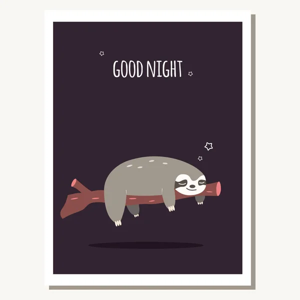 Greeting card with cute lazy sloth and text message — Stock Vector