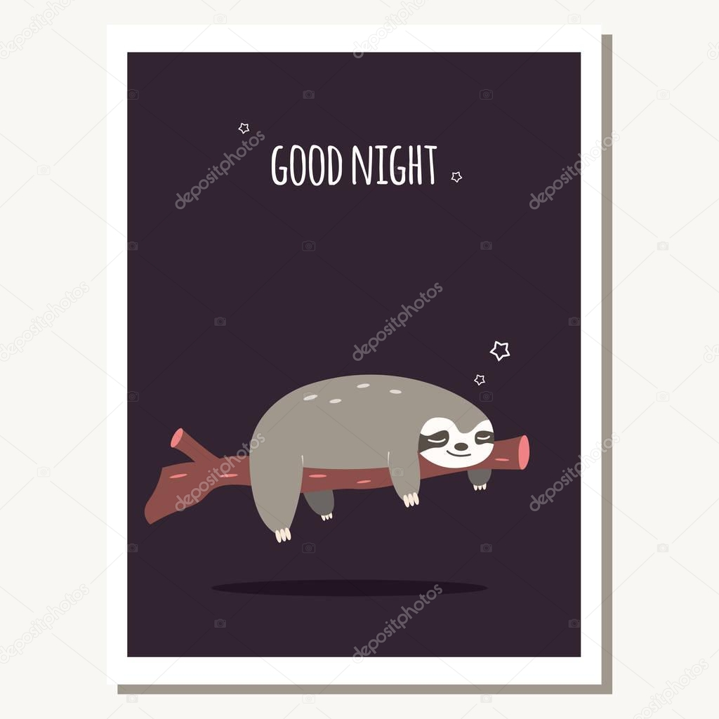 Greeting card with cute lazy sloth and text message