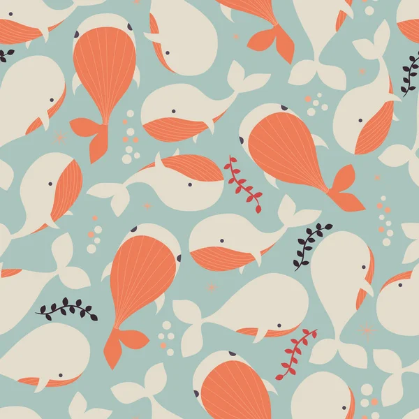 Wzór z ocean podwodne zwierzęta, wieloryby, ilustracja kolorowy — Wektor stockowy
