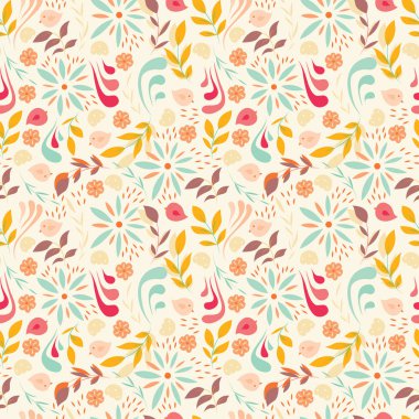 Küçük çiçekler, çiçek öğeleri, kuşlar ile Dikişsiz desen tasarım