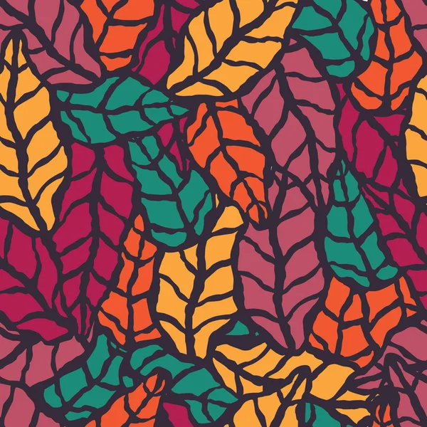 Бесшовный узор с нарисованными вручную естественными листьями — стоковый вектор
