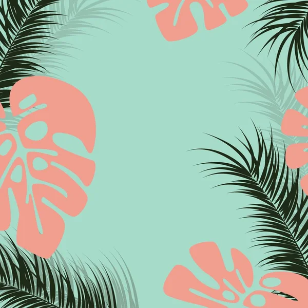 Tropisk design med monstera palmblad och växter på grön bakgrund — Stock vektor