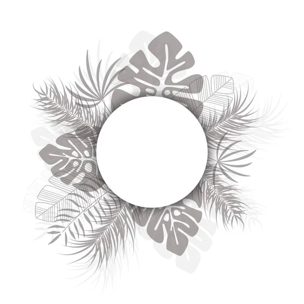 Diseño tropical con hojas de palma negra y plantas sobre fondo blanco — Vector de stock