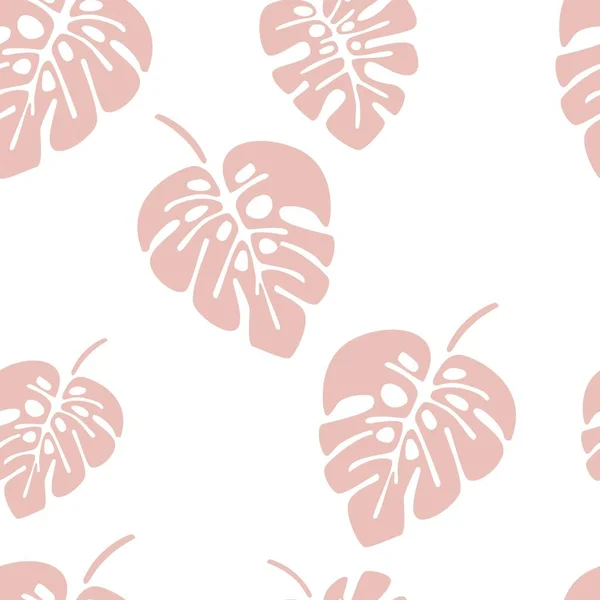 Καλοκαίρι χωρίς ραφή πρότυπο με ροζ Μονστέρα palm φύλλα σε λευκό — Διανυσματικό Αρχείο