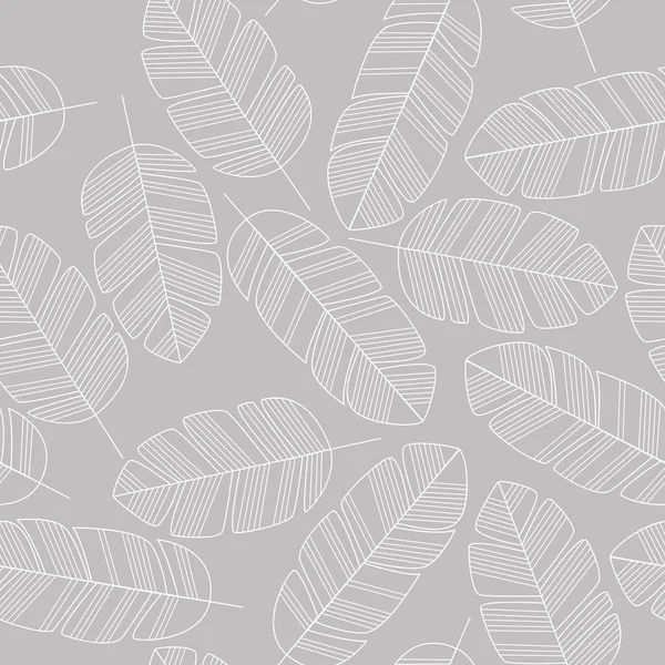 Бесшовный узор с белыми листьями на сером фоне — стоковый вектор
