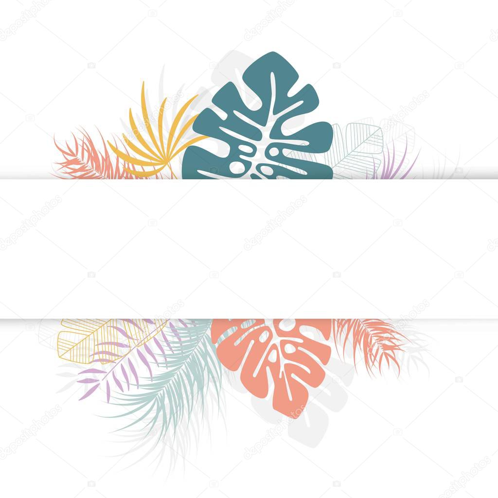 Tropical design with colorful palm leaves and plants on white background