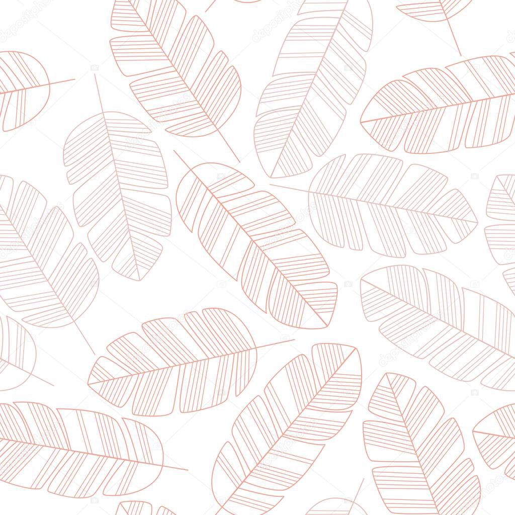 Seamless pattern with pink leaves on white background