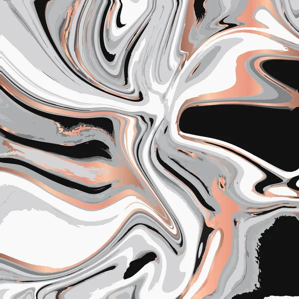 Conception de texture de marbre liquide, surface de marbrage colorée, lignes brillantes en cuivre, conception de peinture abstraite dynamique, illustration vectorielle — Image vectorielle