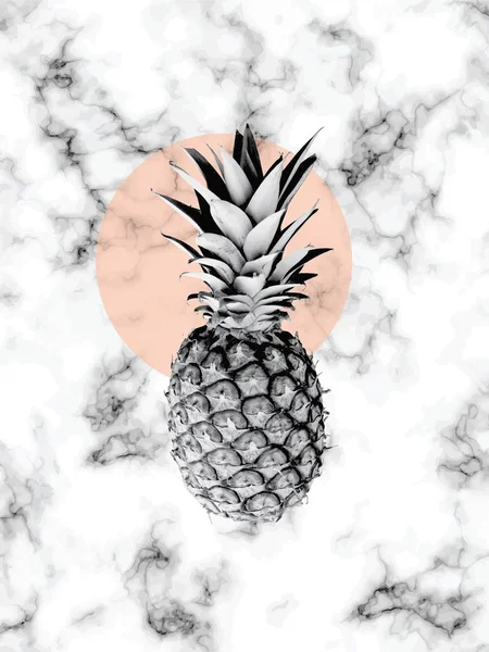矢量大理石纹理设计与菠萝, 黑白大理石表面, 现代豪华背景, 矢量插画 — 图库矢量图片