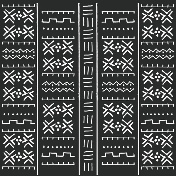 Zwart-wit tribal etnische patroon met geometrische elementen, — Stockvector