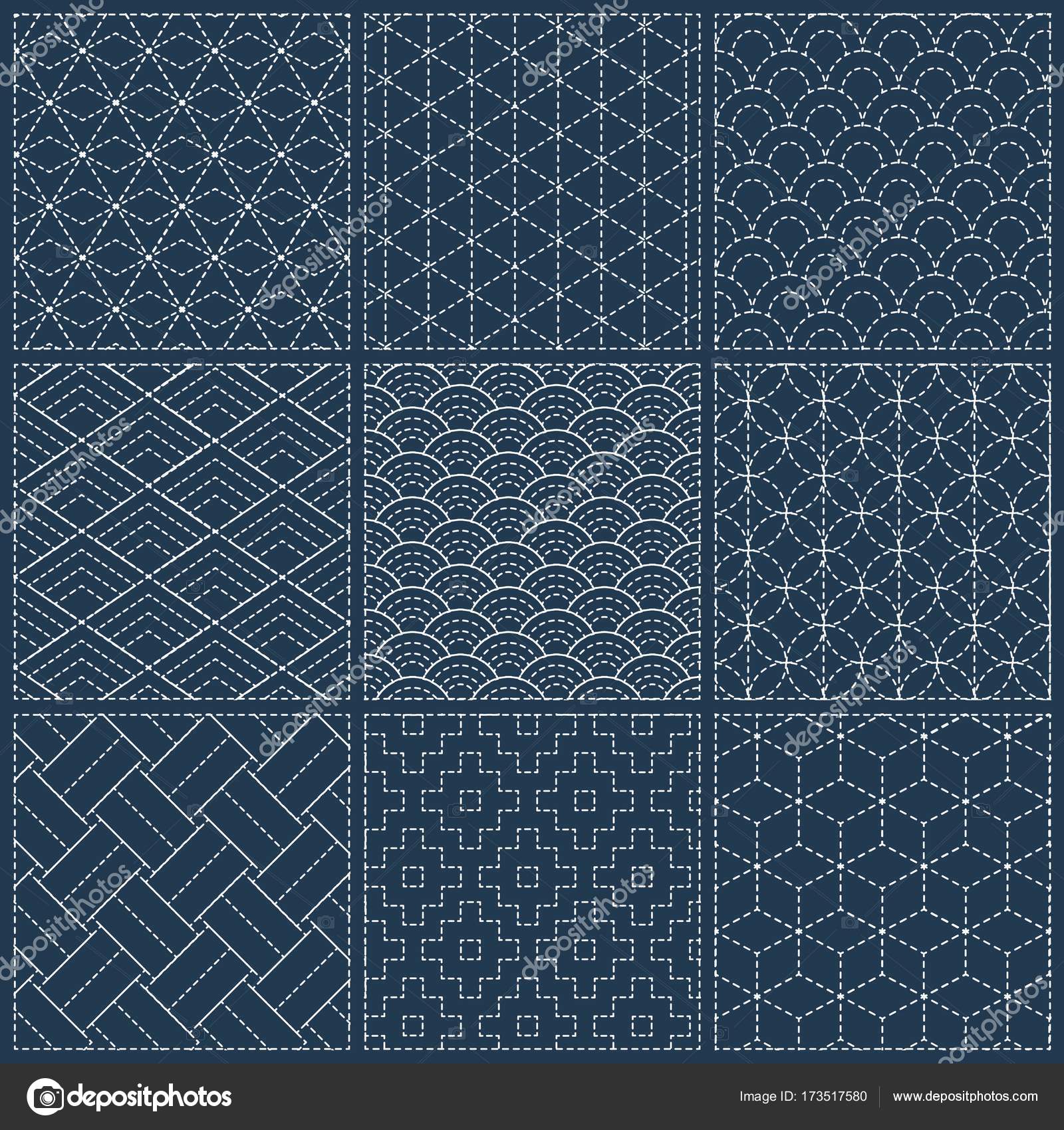 Sashiko seamless indigo dye pattern with traditional white Japanese