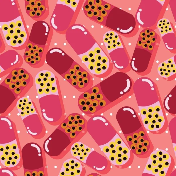 Pillen en capsules naadloze patroon, pop modern design, felle kleuren en geometrie — Stockvector