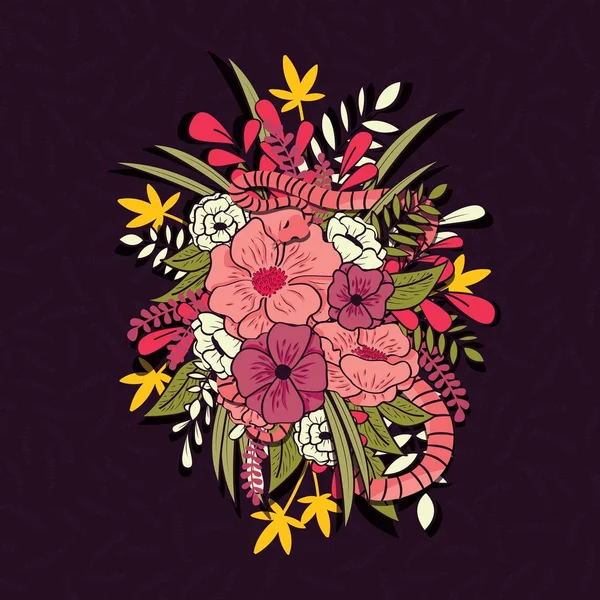 Floral Ζούγκλα Φίδια Μοτίβο Τροπικά Λουλούδια Και Φύλλα Βοτανική Χέρι — Διανυσματικό Αρχείο