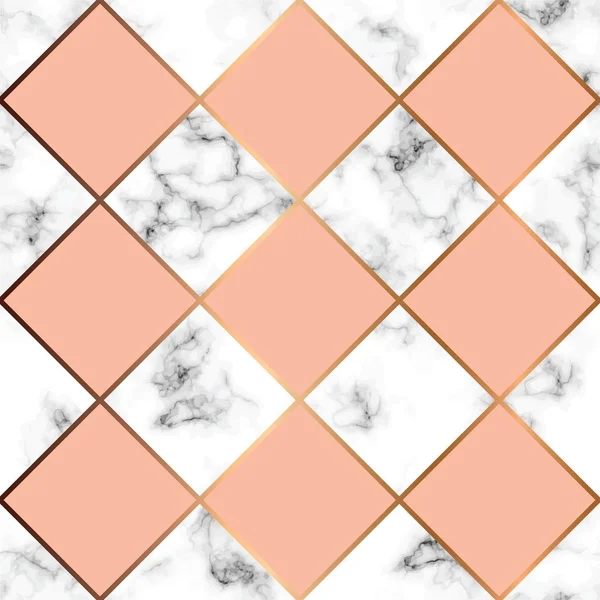 Vector marble texture, seamless pattern design with pink squares — Stock Vector