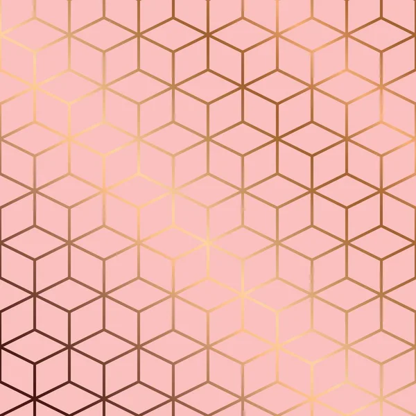 Modèle sans couture avec des lignes géométriques dorées et des cubes — Image vectorielle