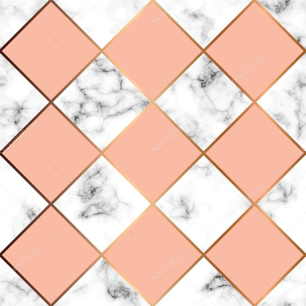 Vector marble texture, seamless pattern design with pink squares