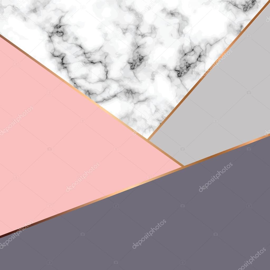 Vector marble texture design with golden geometric lines