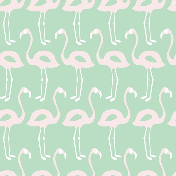 Фламинго бесшовный рисунок на фоне мяты, векторная иллюстрация
