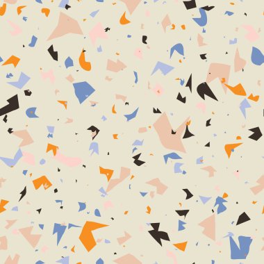Elle çizilmiş taşlı terrazzo dikişsiz desen tasarımı. Soyut modern arkaplan, düz vektör çizimi