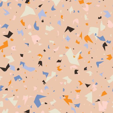 Elle çizilmiş taşlı terrazzo dikişsiz desen tasarımı. Soyut modern arkaplan, düz vektör çizimi
