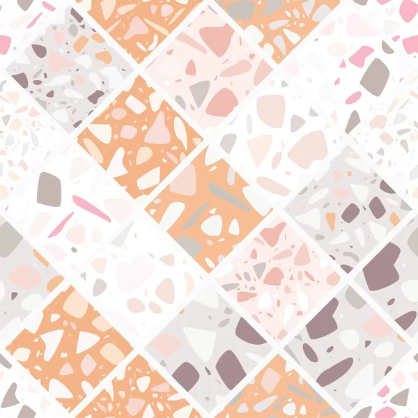 Terrazzo naadloos patroon ontwerp met de hand getekende rotsen. Abstract moderne achtergrond, vlakke vectorillustratie — Stockvector