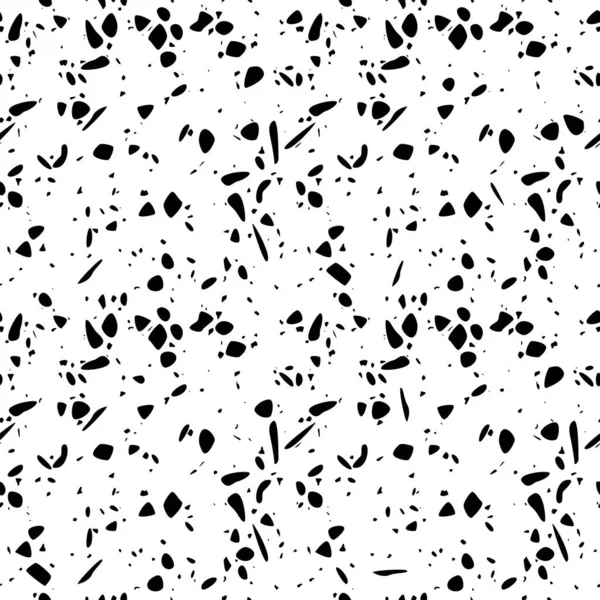 Diseño de patrón sin costuras de terrazo con rocas dibujadas a mano. Fondo moderno abstracto en blanco y negro, ilustración vectorial plana — Vector de stock