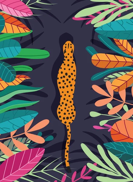 Cute Egzotyczne Dziki Duży Kot Gepard Spaceru Przez Ciemne Tropikalne — Wektor stockowy