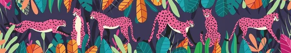 Coleção Chitas Rosa Desenhadas Mão Bonitos Fundo Tropical Roxo Escuro —  Vetores de Stock