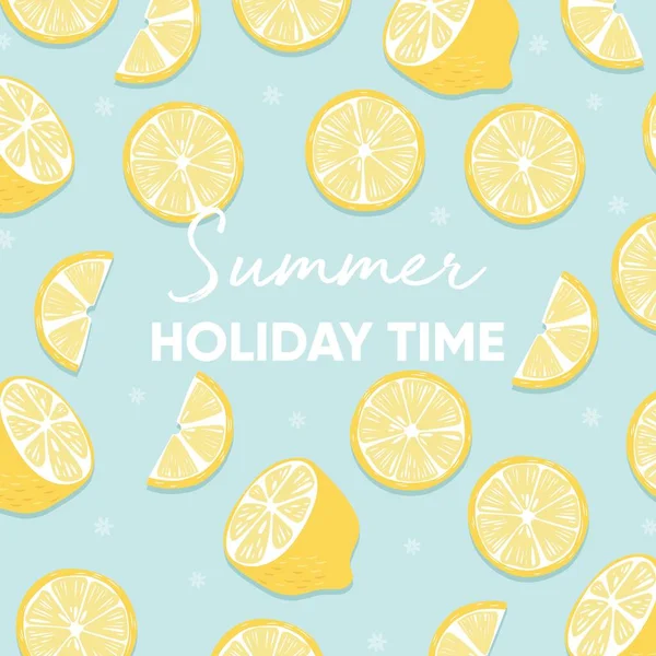 Fruit Background Design Summer Holiday Time Typography Slogan Fresh Lemon — Stock Vector